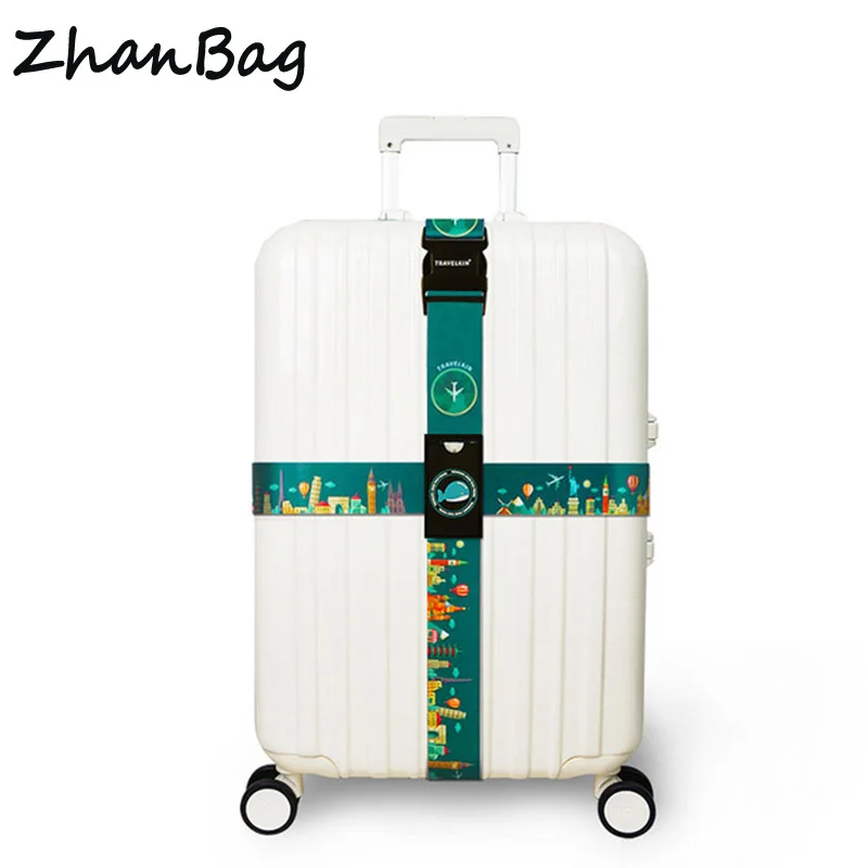 ZhanBag Color Polyester Luggage Straps Extra Long Cross Suitcase Belts Travel Tags Accessories,fit for 18