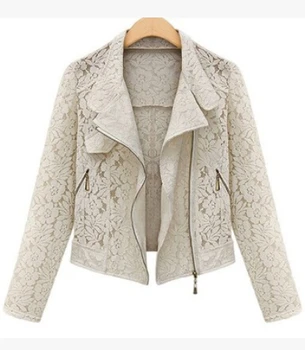

Casual Jacket Outerwear Plus Size S- XL Long Sleeves Hollow Lace New Spring Fashion Woman Jacket Black White Coat