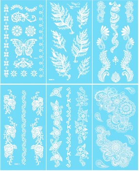 

6sheets Exquisite Lace Design White Henna Tattoo Sticker Shell Butterfly Flower Temporary Tatoo Body Art Party Tatuagem