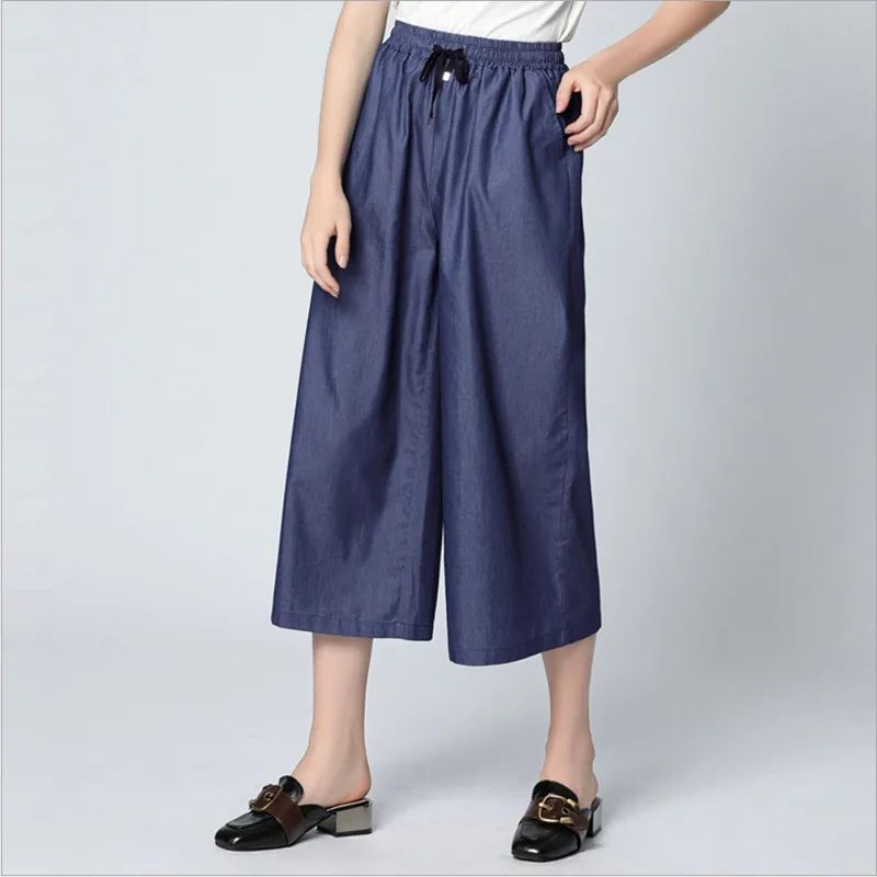 Женские джинсы больших размеров L-5XL брюки длиной до щиколотки женский модный шнурок свободные ковбойские брюки высокого качества - Цвет: dark blue
