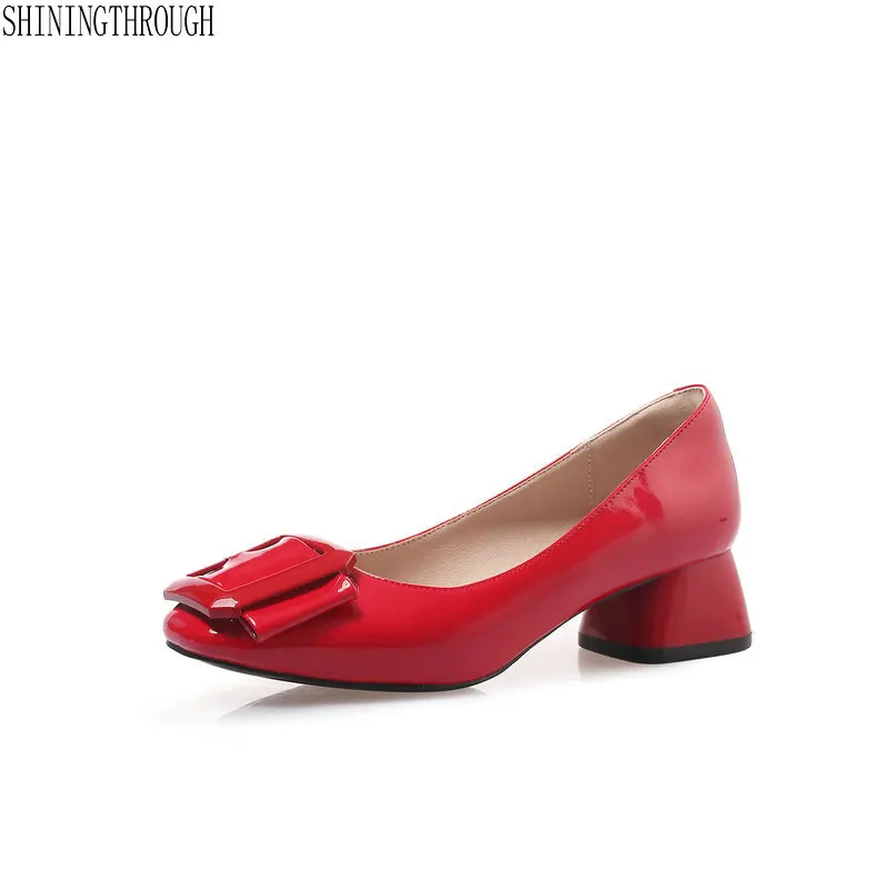 

Women Shoes Ladies 3cm low Heels Party Wedding Shoes patent leather Thick Heel Pumps Lady Footwear Casual Shoes plus size 34-43