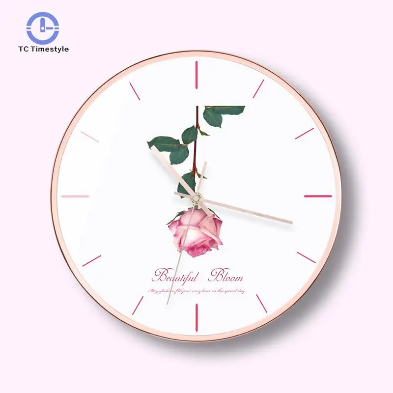 

Pink Rose Fashion Wall Clock Modern Minimalist Wall Clocks Nordic Romantic Small Fresh Home Decoration Watches