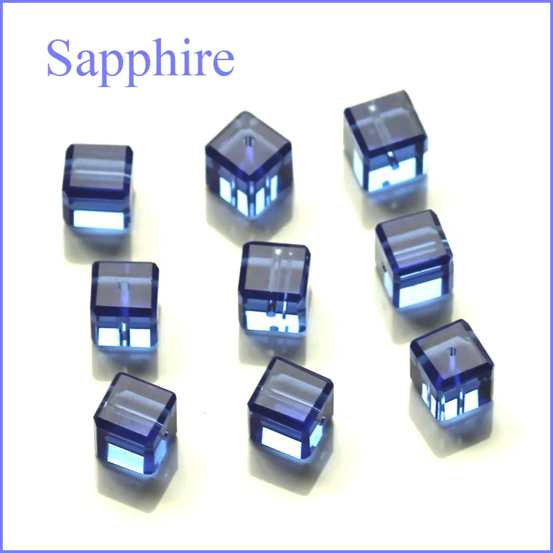 Разноцветные кубические хрустальные бусины 8 мм(100 шт./лот), хрустальные квадратные стеклянные бусины, свадебные украшения, бусины для браслетов - Цвет: 13 sapphire