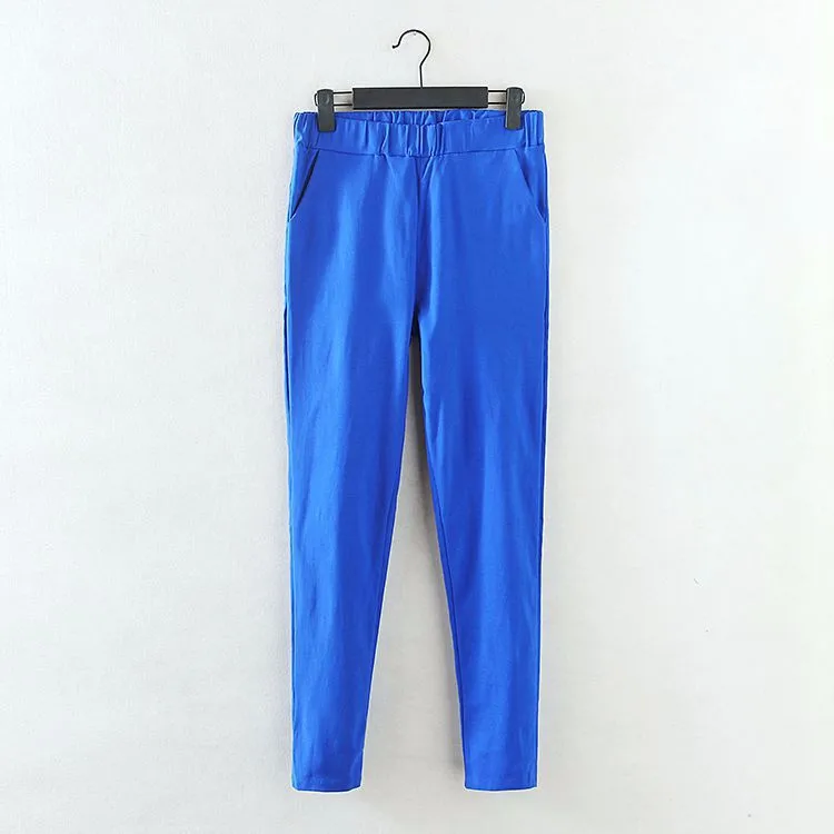 

2018 New Jeans Plus Size Pants Women's Spring Korean Elastic Waist Pants Feet Pants 7 Color Solid Slim Was Thin Pencil Pants