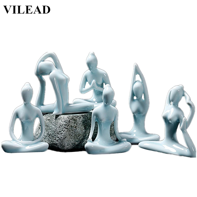 

VILEAD 4.4'' Green Ceramic Woman Yoga Model Abstract Girl Yoga Figurines Vintage Home Decor Creative Gift Modern Home Decoration