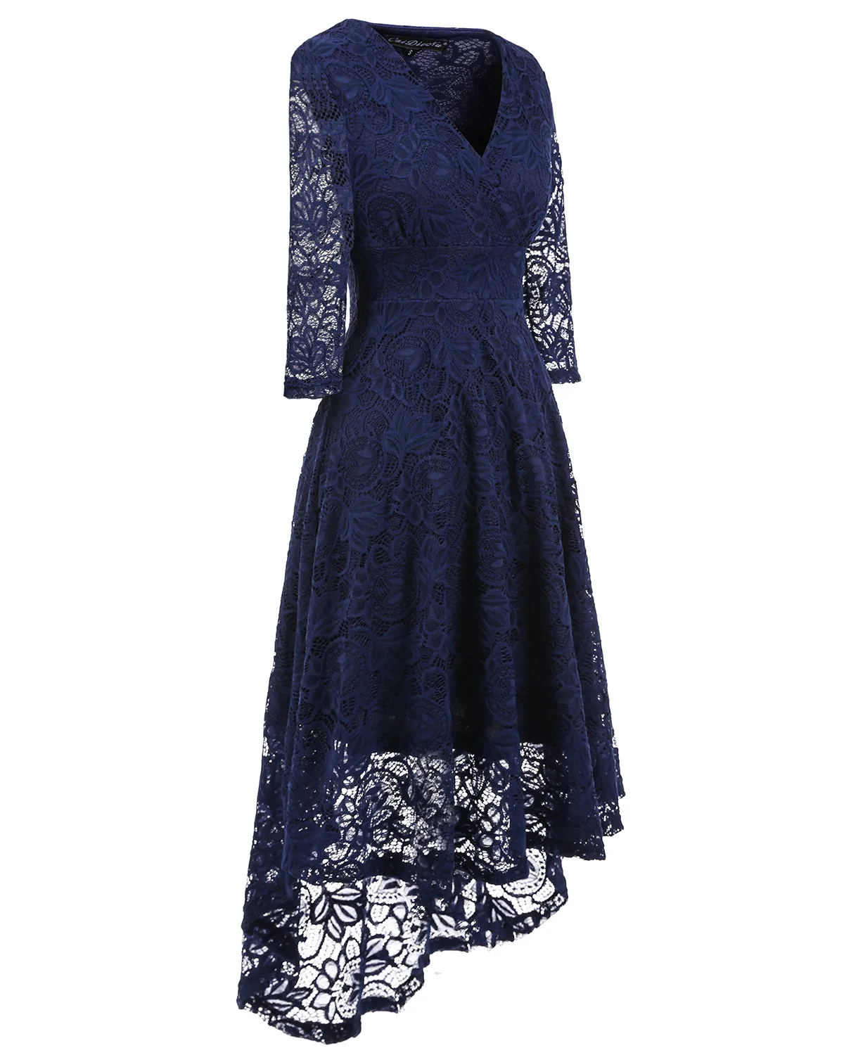 WEPBEL, женское летнее платье, Ретро стиль, 50-х, цветочное кружево, 3/4, длинный рукав, глубокий v-образный вырез, высокая талия, вечерние, коктейльное, миди, свободное платье