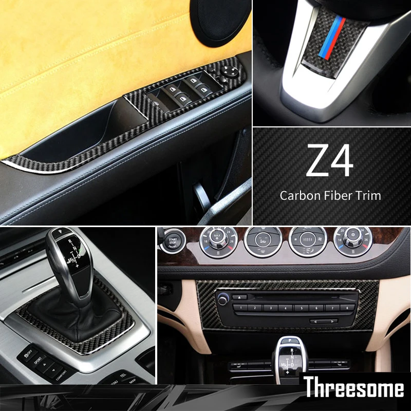 

SRXTZM For Bmw Z4 Stickers Carbon Fiber Interior Trim Steering Wheel Gearshift Panel Air Conditioner Outlet Stickers Car Styling