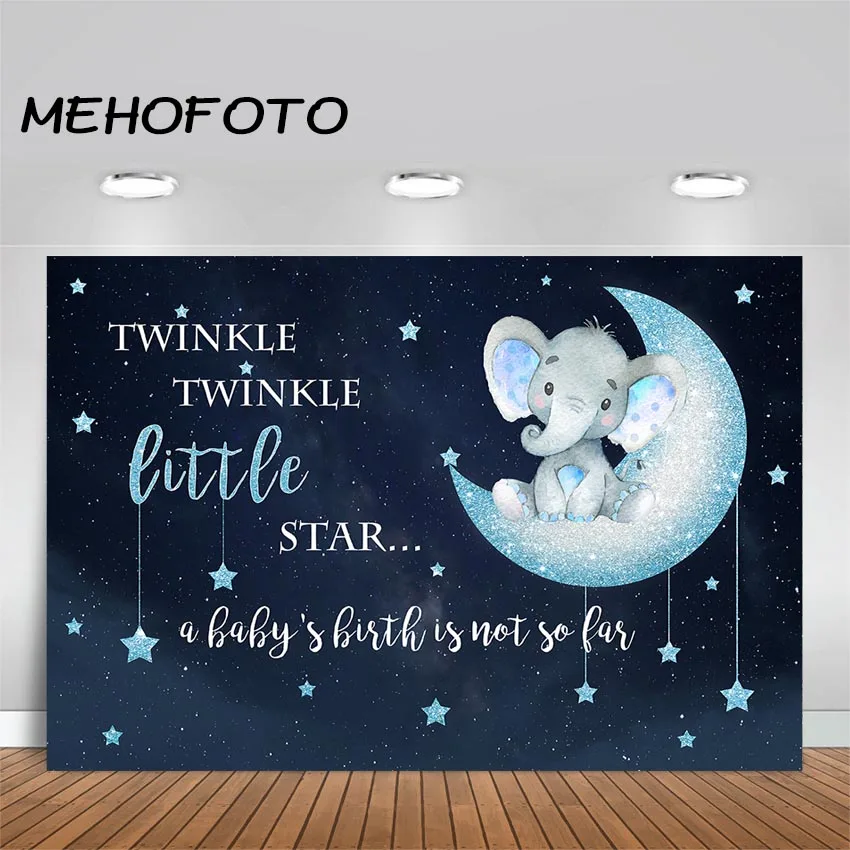 Ragazzo Elefante Sfondo Scintillio Piccola Stella Baby Shower Fotografia Sfondo Elefante Blu Baby Shower Fondali Per Feste