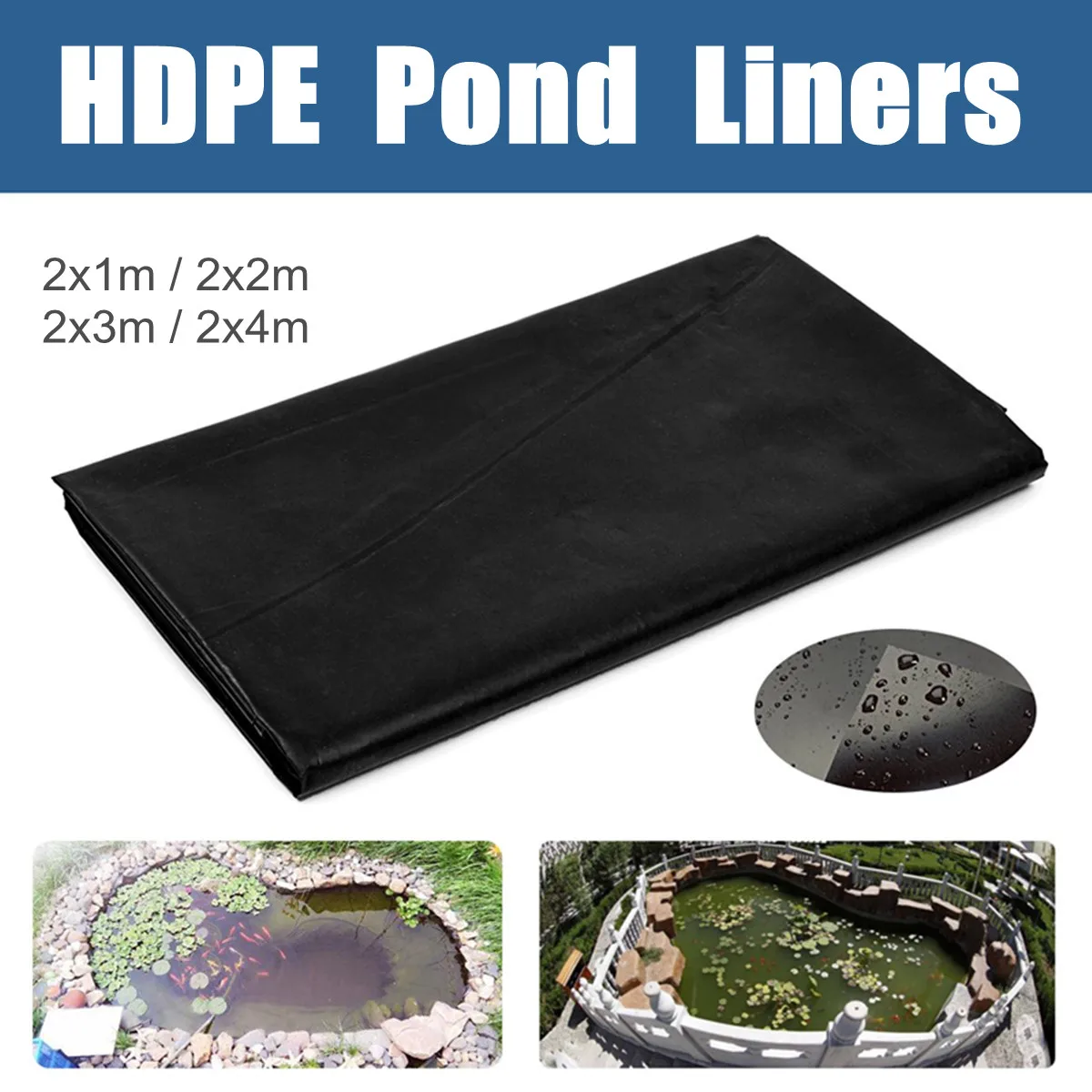 

4 Sizes Fish Pond Liner Garden Pools Reinforced HDPE 0.5mm Heavy Duty Professional Landscaping Pool Waterproof Liner Cloth