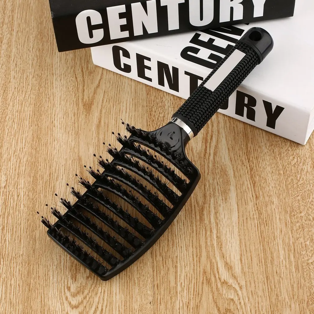 Ceramic Straightening Comb Double Sided Brush Clamp Hair Hairdressing Natural Fibres Bristle Hair Comb Hairstylig Tool