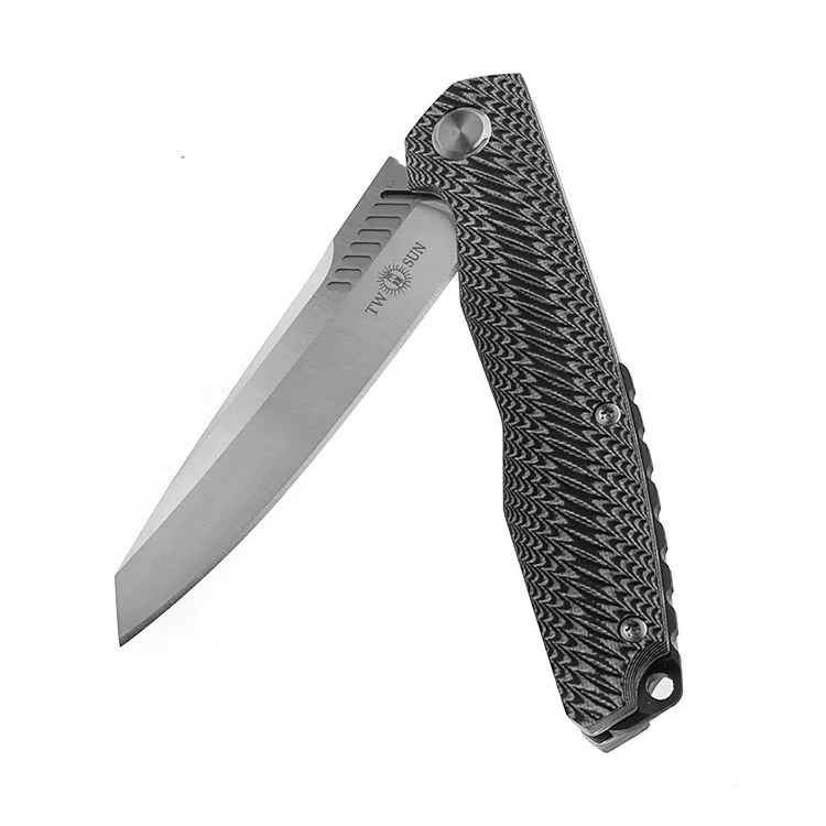 TWOSUN TS16 G10 folding knife D2 Satin blade ceramic ball bearing washer Tactical knife outdoor camping pocket knife EDC tools