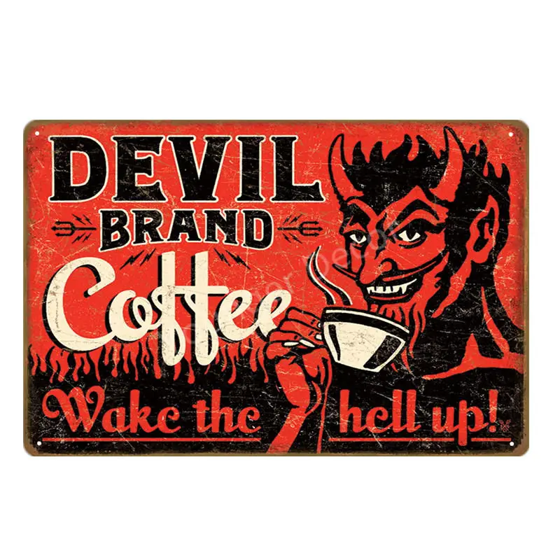 Devil бренд кофе плакат кофе делает все возможное металлические вывески Кофейня настенная табличка для Кафе Декор винтажная тарелка YD056