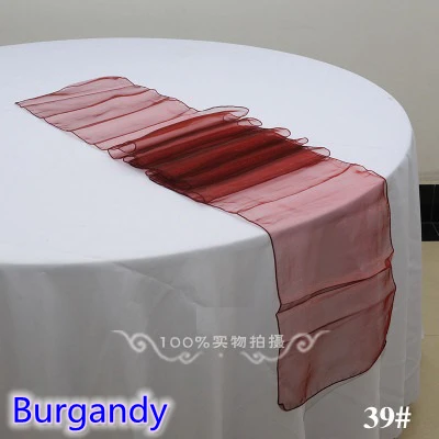 

Burgandy colour Organza table runner cheap table runner wedding hotel party show decoration crystal shimmer organza