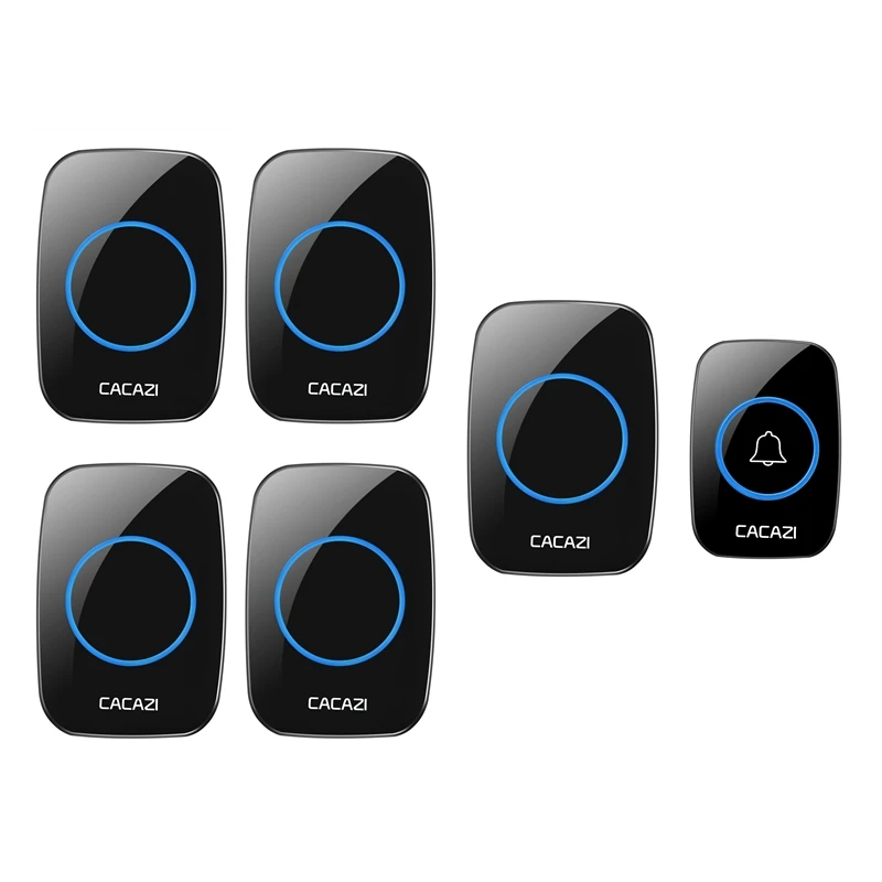

CACAZI Wireless Waterproof Doorbell 1 Battery Button 5 LED Light Receivers 300M Remote Home Cordless Bell 38 Chimes 4 Volume