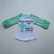 Осенне-зимняя детская футболка для девочек с изображением Иисуса Креста и надписью «I'm not perfect mint в горошек» из хлопка Одежда с рукавами-леденцами