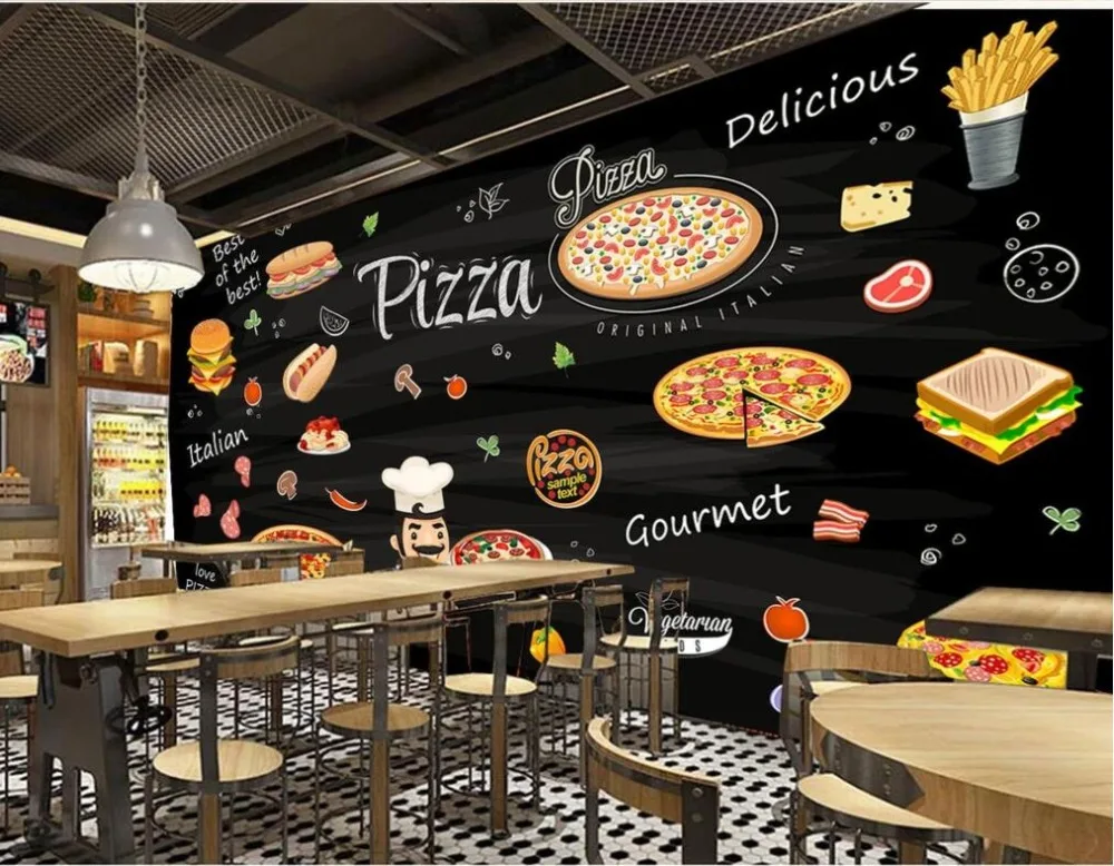 Профессиональные пользовательские 3D обои HD ручная роспись западный ресторан серия бургер магазин-высококачественный водонепроницаемый материал