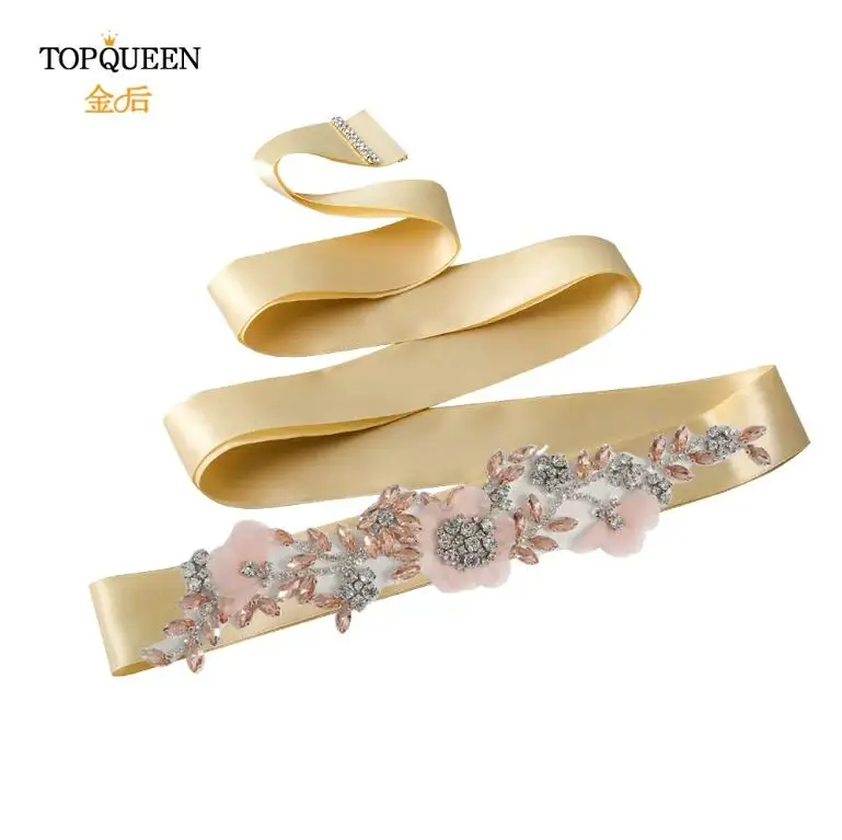 TOPQUEEN, S419-R, розовое платье, румяна, розовые ремни, розовый пояс для женщин, розовые стразы, Цветочный Пояс для подружек невесты - Цвет: Champagne