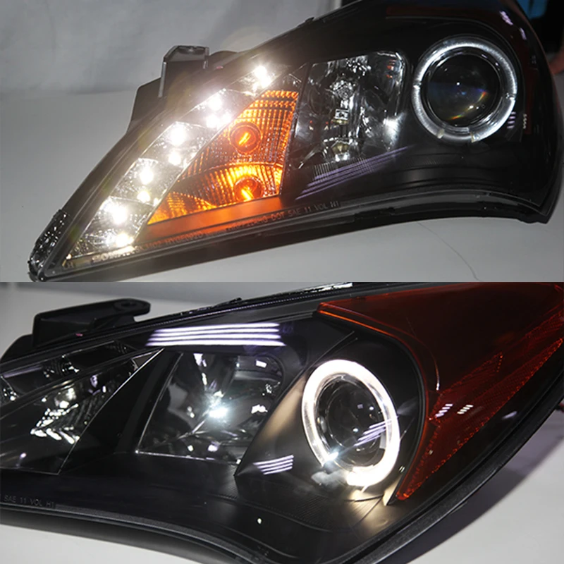 For HYUNDAI Rohens Genesis Coupe LED Head Lamp Angel Eyes 2009 20102011 2012 Year Headlights Amber Reflector