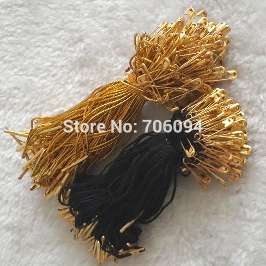 

1000pcs Lot Hang Tag Strings Seal Gold Pin with Nylon And Stopper End Black Or Gold Color Choice