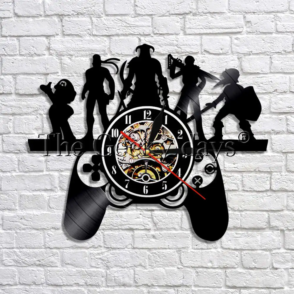 Günstige Spielen Spiel Charaktere Theme Wanduhr Gaming Stil 3D Dekorative Vinyl Rekord Wanduhren Handgemachte Kunst Geschenk Für Gamer