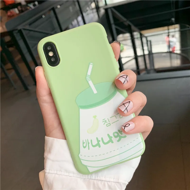 

Cute Banana Milk Phone Case For iphone XS Max XR X 6S 6 7 8 plus Back Cover Fashion Cartoon TPU Soft Silcone Cases Matte Capas