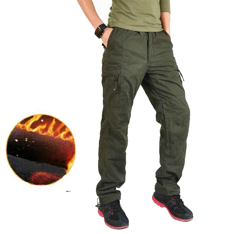 

Fleece Cargo Tactical Pants Mens Winter Military SoftShell Working Trousers Thick Warm Clothes
