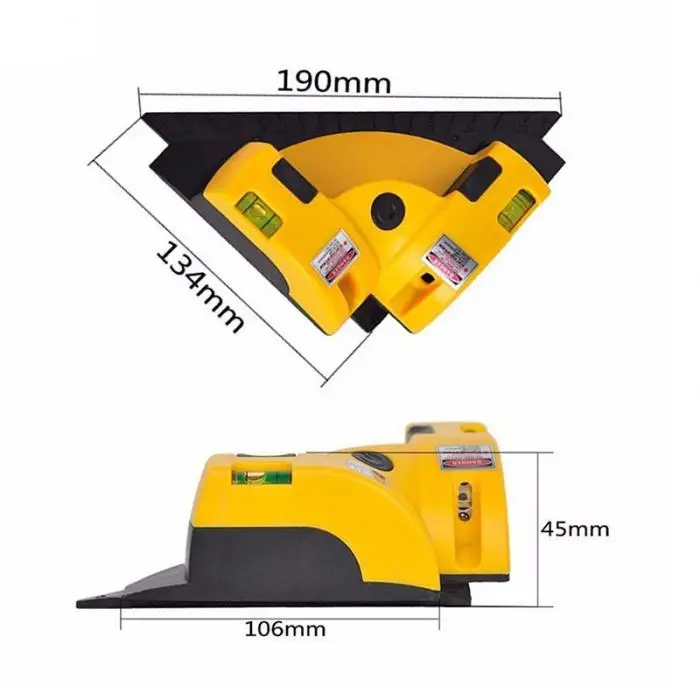 Желтый правый угол 90 градусов вертикальный горизонтальный красный светильник 2 линии проекции квадратный лазерный уровень- JDH99