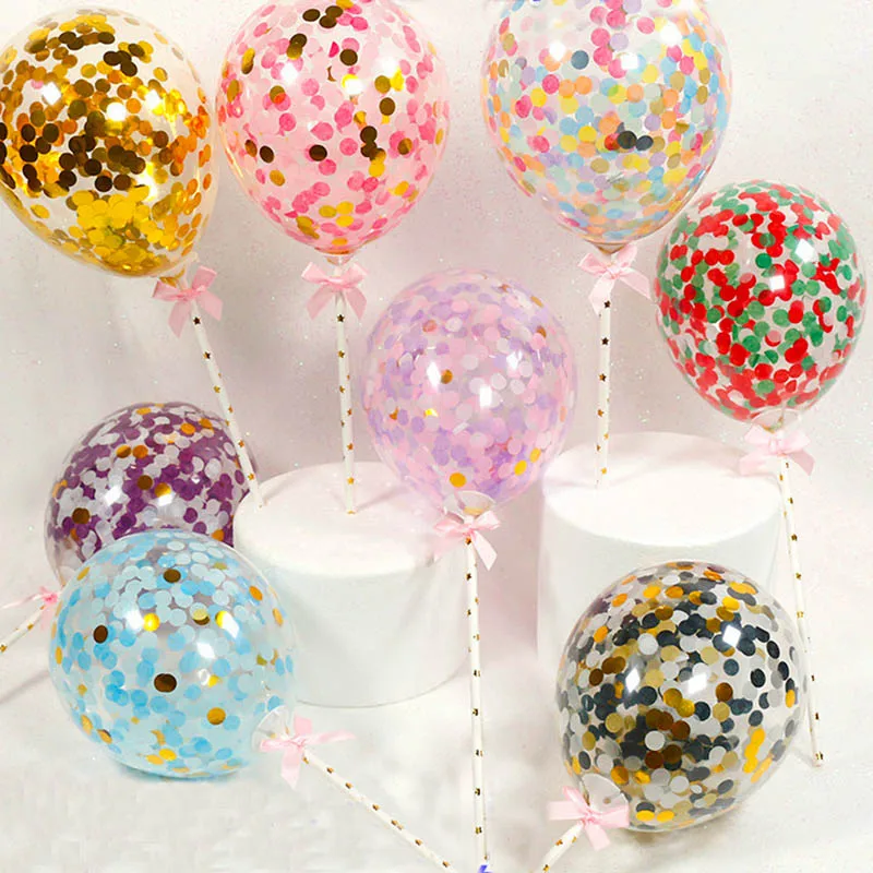 WEIGAO 5inch Confetti Balloons Cake Topper Rose Gold Party ...