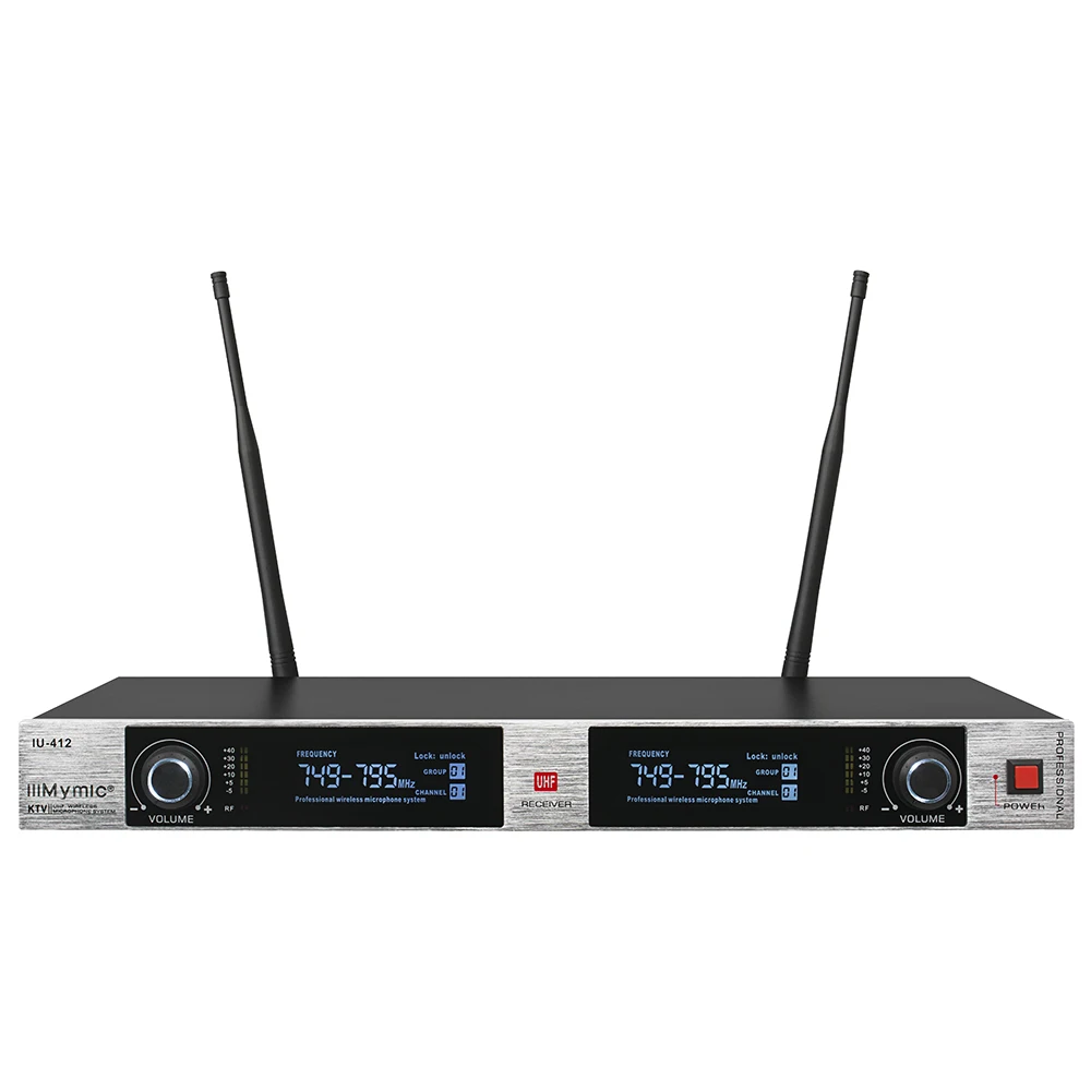 US $82.17 IiiMymic Audio Wireless Microphone IU412 Metal Construction PRO Karaoke UHF Dual 2 Channel System With 2 MIC Fixed Frequency