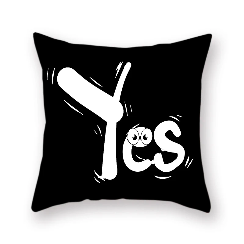 Stylish Simple English Word Pillowcase Yes No Linen Cushion Cover Cute Expression Dog Pig 1pcs Hug Sofa Bedroom Decoration