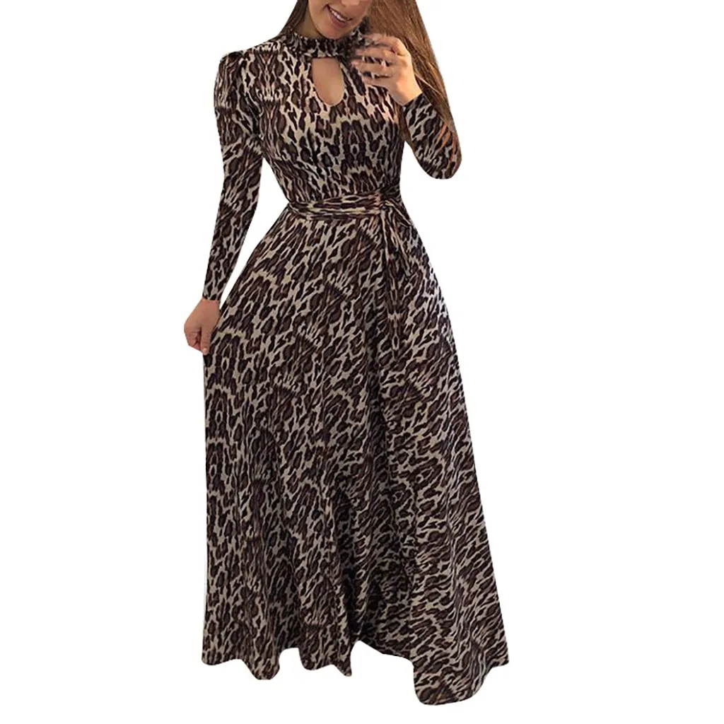 Осеннее Новое модное женское длинное платье с длинным рукавом, леопардовым принтом в горошек, цветочным принтом, круглым вырезом и пуговицами, цифровое платье для девушек Z4