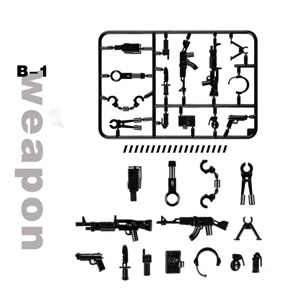 Военная команда спецназа пистолет оружие пакет строительные блоки город солдат полиции фигурка WW2 Военная игрушка строитель серии игрушки 30 - Цвет: B-1