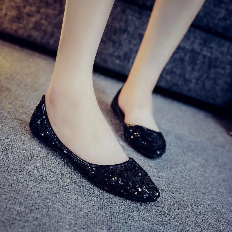

DRFARGO New Spring Summer Autumn Fashion Shine Glitter Pointed Toe Ballet Shoes Women's Flats Lady Golden Blue Black 35-41