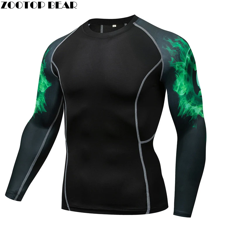 

Green Flame Compression T Shirt 3d Short MMA Rashguard Men Male Dry Breathable Sleeve Tops Fitness Shirts Drop Ship ZOOTOP BEAR