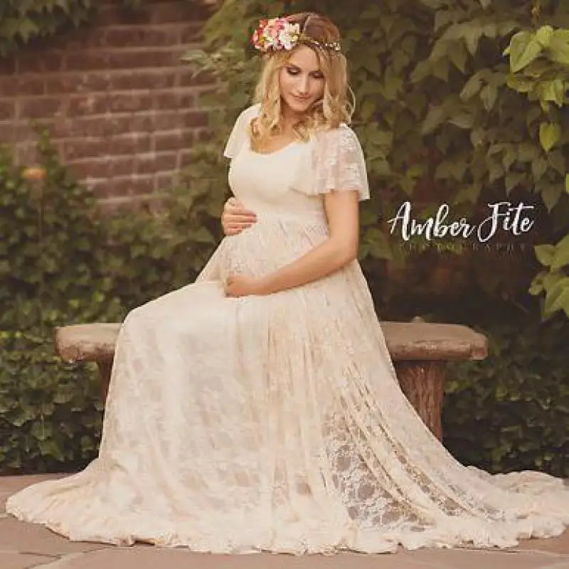

Women White Maternity Photography Props Lace Pregnancy Clothes Maternity Dresses For pregnant Photo Shoot Clothing Plus Size