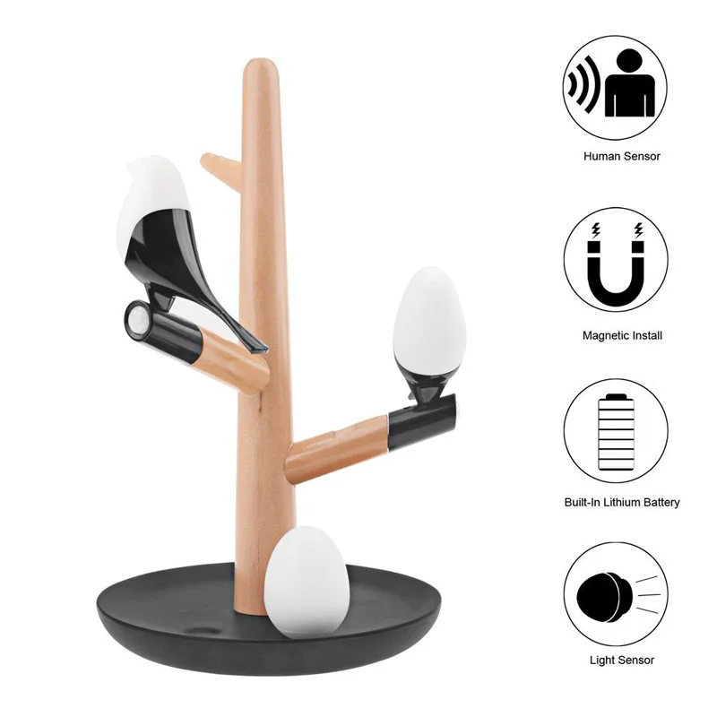 Lâmpada de Luz sem Fio Night Table Desk Quarto Lâmpadas Sorte Pássaro Magpie Estilo Chinês Usb Recarregável Sensor Movimento Led 4 Cheap Luzes noturnas