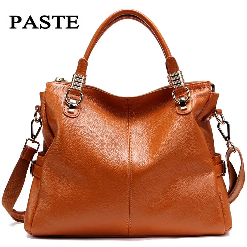 Women Genuine Leather Handbags Paste 2017 female shoulder cowskin bags Brown/Black/Orange/Yellow ...