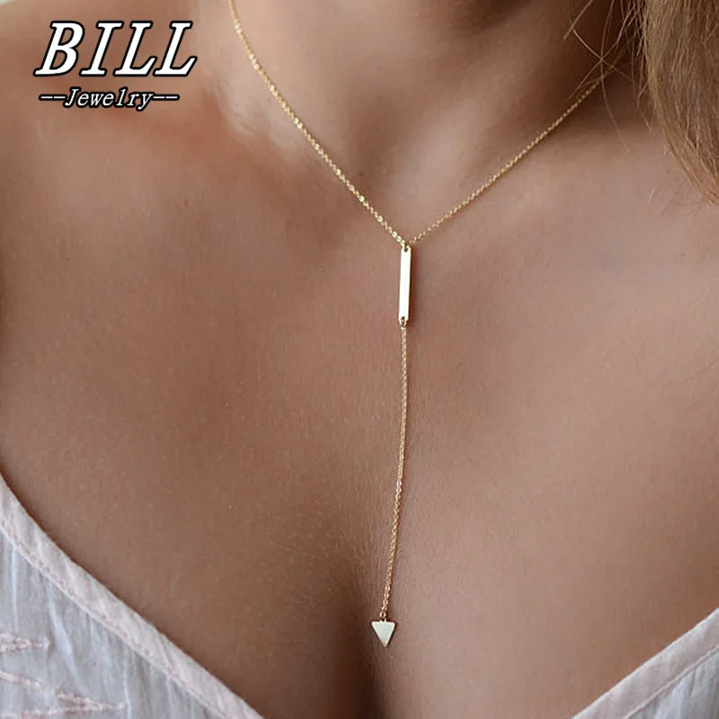 

N976 Clavicle Women Tassel Necklace Triangle Geometric Pendant Colar Everyday Wear Summer Fashion Jewelry Minimalist Necklace