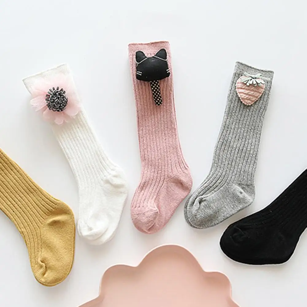 

Comfortable Kids Girls Cute Rabbit Flower Elastic Stockings Below Knee Cotton Long Socks