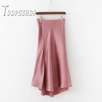 

2019 Button Decor Irregular Women Skirt Soft Fabric High Street Female Skirts