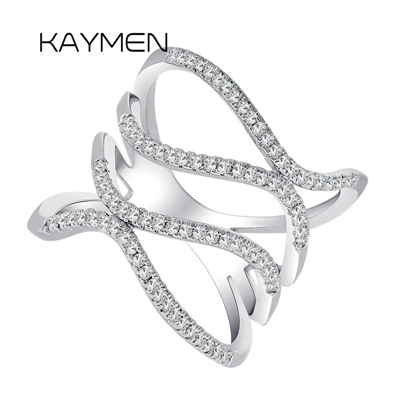 

New Arrival Fashion Wedding Ring for Women Unique Streamline Design Inlaid Zirconia Goldend Color Cocktail Ring Shining Jewelry