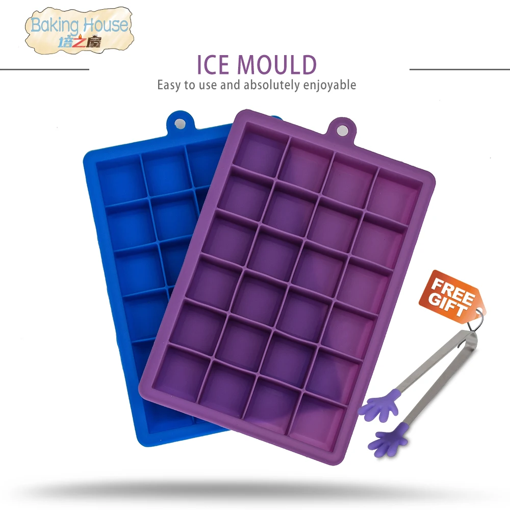 

2pcs DIY Big Ice Cube 24 Grid Mold Square Shape Silicone Ice Cube Tray Fruit Ice Cream Maker Bar Drinking Accessories