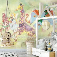 Светло-желтый и зеленый ангел и рыцарь сказка мультфильм искусство для детской комнаты обои настенное покрытие спальня настенный Декор