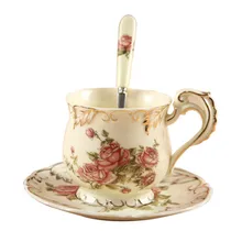Taza y Taza de café Set Rose Kahve Fincan Takimlari Copo Drinkware Caneca De Cerámica de China de Hueso Clásico Europeo