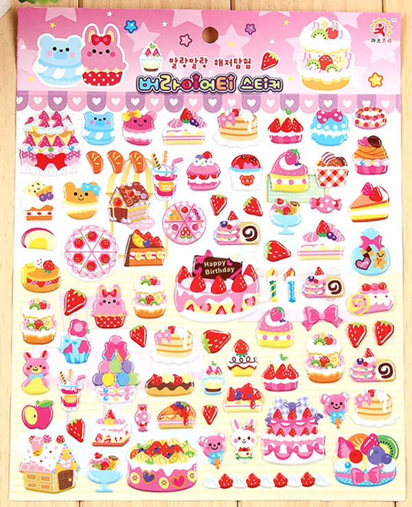 Children's stickers, bubble stickers, cartoon animals, digital alphabet fish, cake change, smiling face paste 1