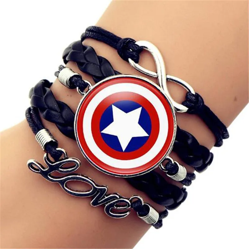 

The Avengers Cosplay Captain America Iron Man Black Panther Metal glass Leather Badge Bracelet Accessories for men and women