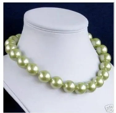 

FREE SHIPPING>>>@@ 18 MM Big Light green shell pearl pretty necklace 18''