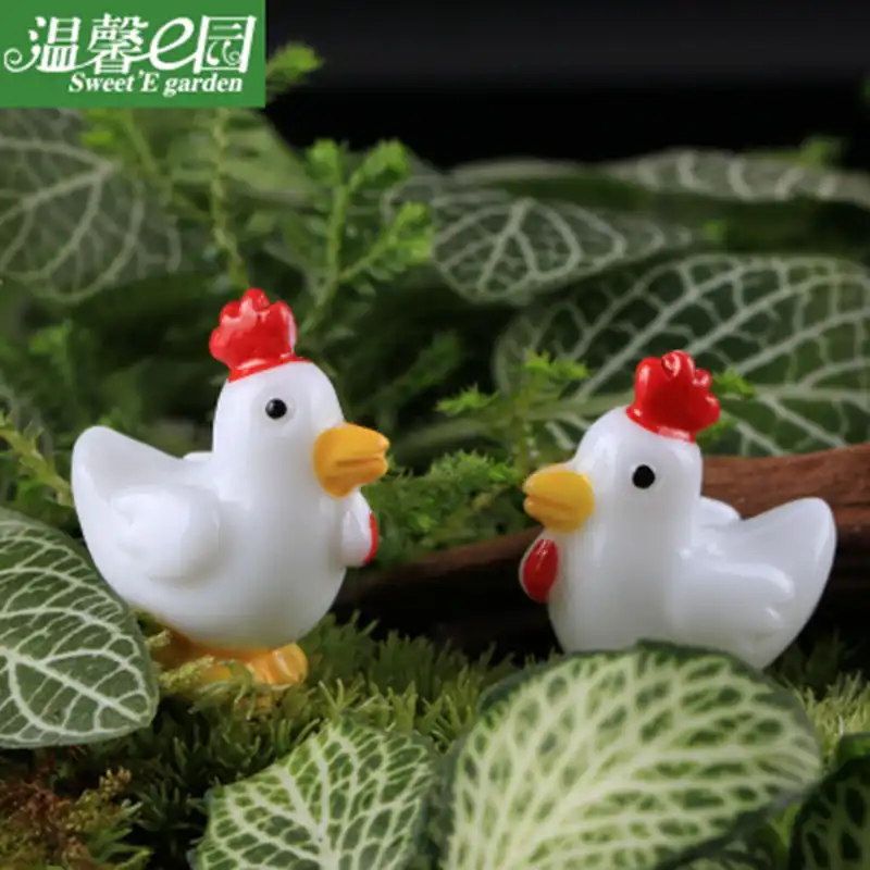Zocdou 4 peças galinha branca galo frango chook pollo modelo pequena estátua estatueta artesanato figura ornamento miniaturas casa decoração diy