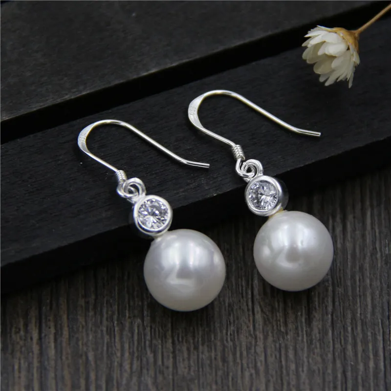 

C&R Real 925 Sterling Silver drop pearl earrings for women Stylish simple inlaid zircon pearl earrings female Fine Jewelry