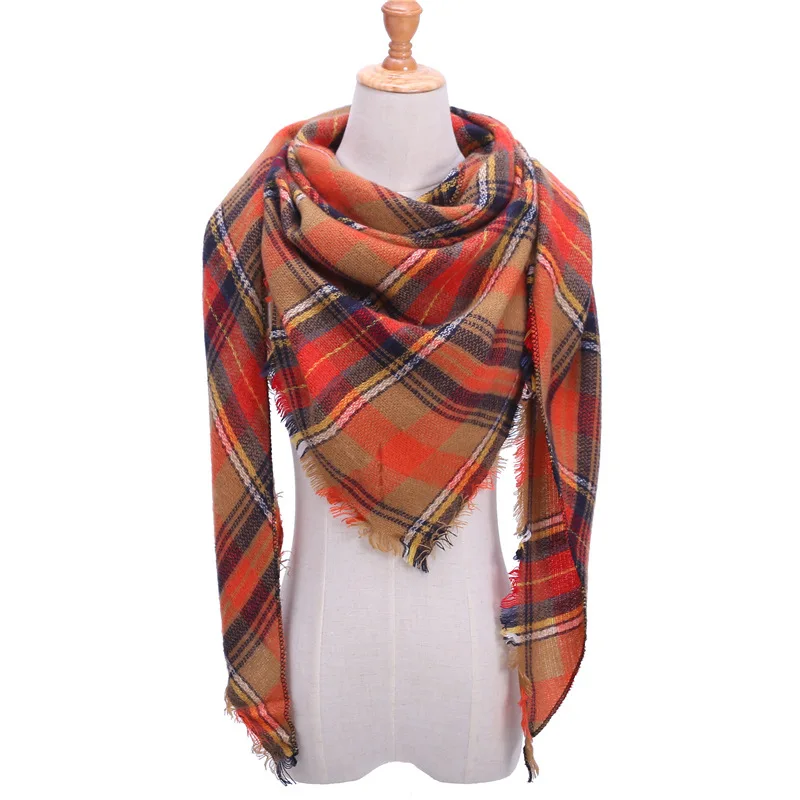 

KISBINI Winter Woman's Scarf Cotton Imitation Cashmere Classic Style Female Plaid Warm Triangle Blanket Shawls Scarf For Women